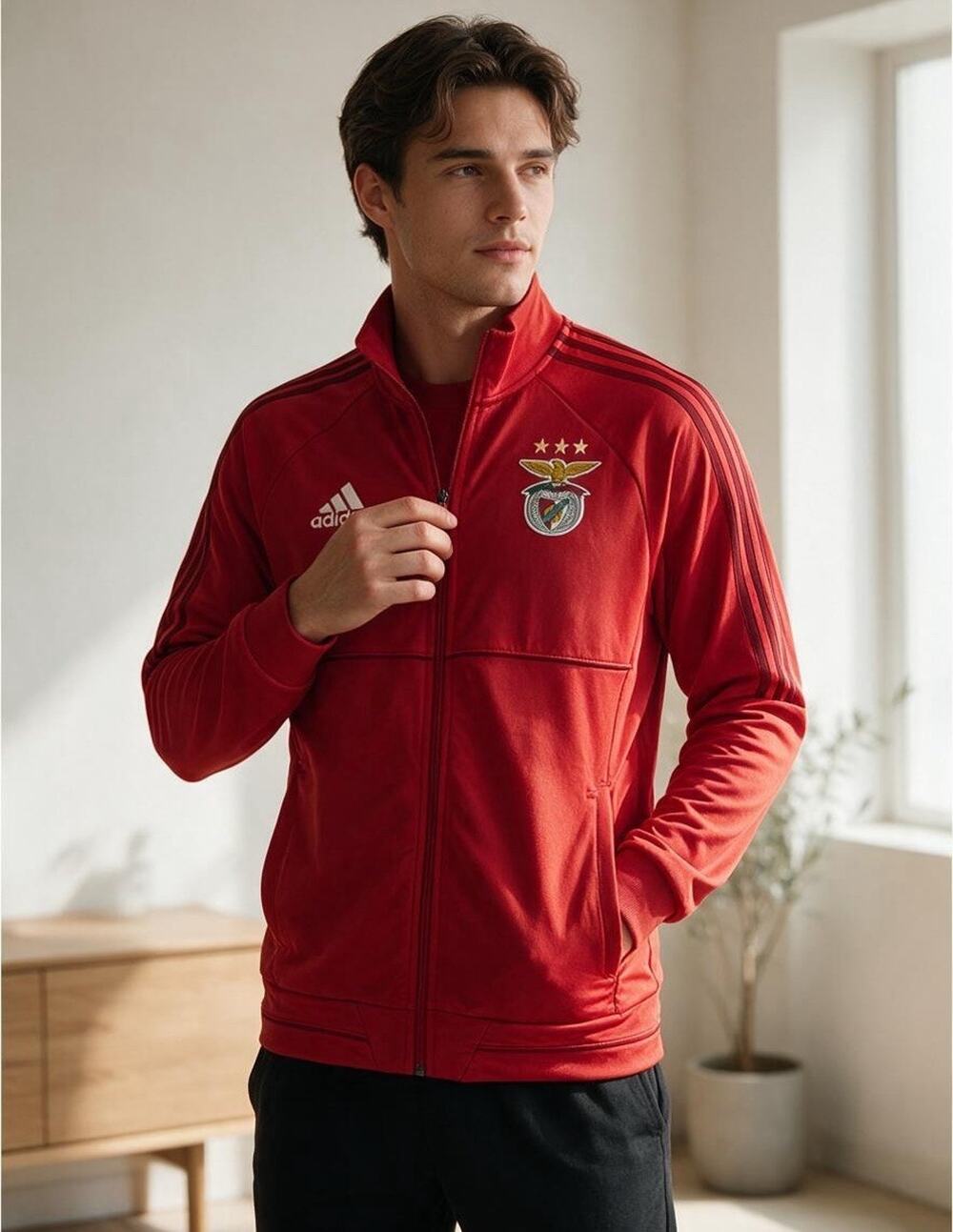 Adidas Benfica Track Jacket Size M Red Full Zip Soccer Training Football Top